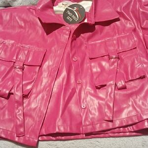 Pink Faux Leather Two-Piece Set